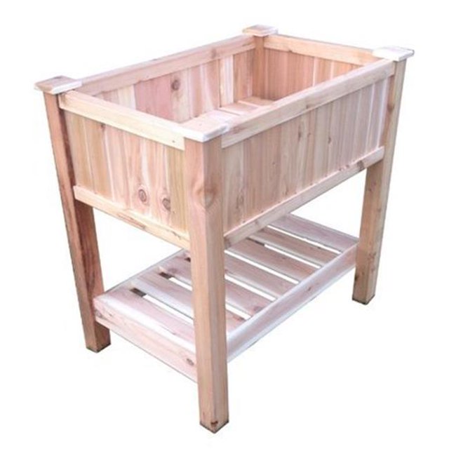 Pharmtec 2436BS Cedar Raised Container Garden Planter with Bottom Shelf - Small