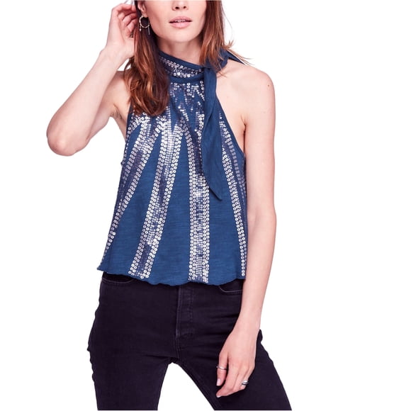 Free People - Camiseta sin mangas con cuello anudado para mujer, azul, talla mediana