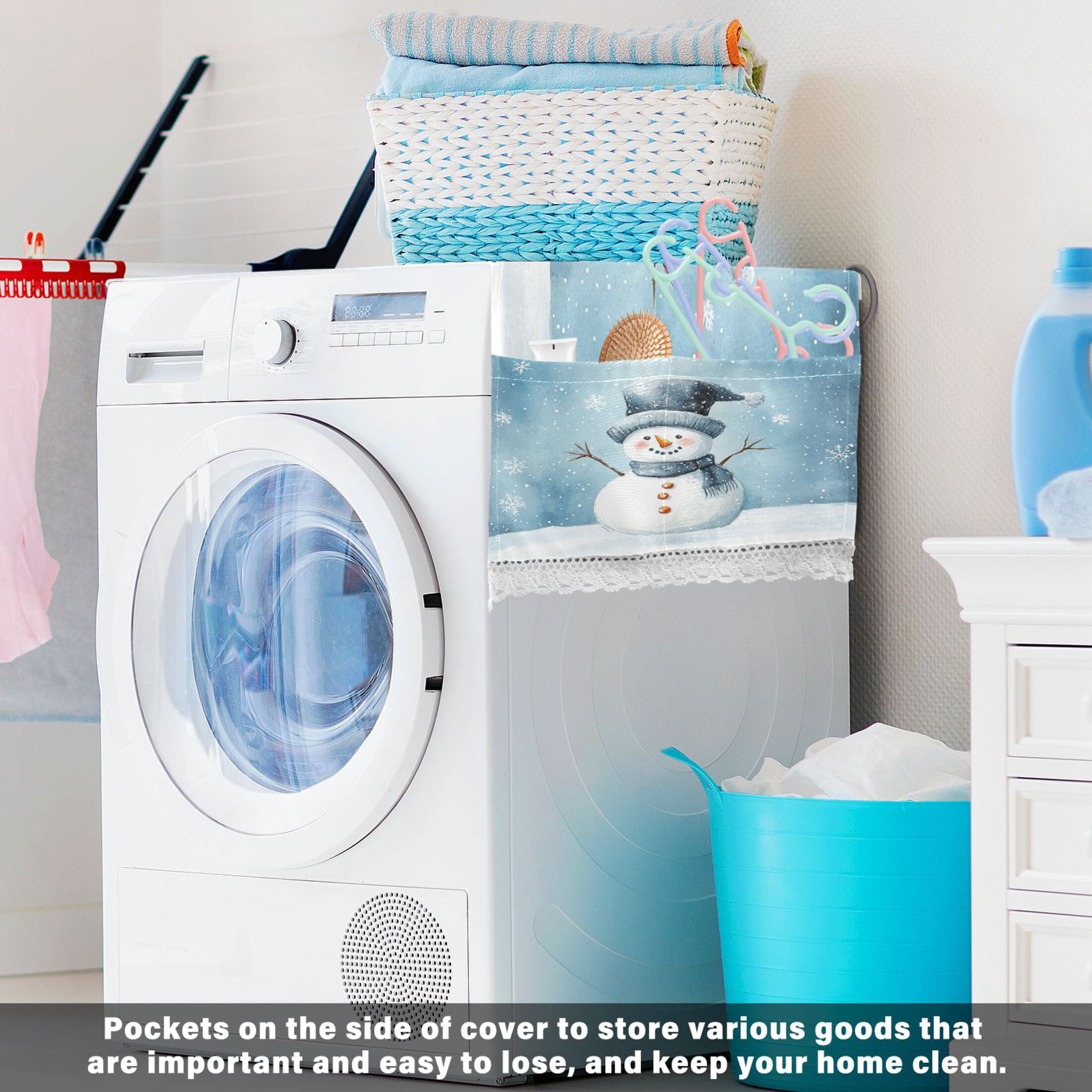 WOBOGO Cute Children's Book Illustration Style Snowman Washing Machine Cloth Dryer Refrigerator Top Cover Protective Non-Slip Mat For Kitchen Laundry