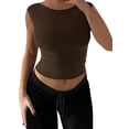 thumbnail image 1 of xiaxaixu Débardeurs pour Femmes, Sans Manches à Encolure Bateau, Couleur Unie, Chemise Courte Décontractée pour Fête et Rue, 1 of 4