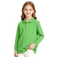 thumbnail image 2 of Girls School Uniform Long Sleeve Polo Shirt Kids Collared Golf Pique Polo Shirts Back to School Fall Clothes Green,10-11 Years, 2 of 8
