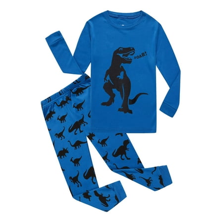

Family Feeling Dinosaur Big Boys Long Sleeve Pajamas Sets 100% Cotton Pyjamas Kids Pjs Size 8 Blue