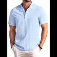 thumbnail image 1 of Camiseta Informal Henley de Corta con Cuello Mao para Hombre, Camiseta Texturizada de Playa para Verano. Azul S, 1 of 10