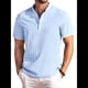 thumbnail image 1 of Camiseta Informal Henley de Corta con Cuello Mao para Hombre, Camiseta Texturizada de Playa para Verano. Azul XXL, 1 of 10