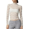 thumbnail image 1 of Blusa de encaje de manga larga y corte ajustado para mujer: elegantes detalles de encaje, versátil para combinar con otras prendas, tejido suave y transpirable. Tallas: S-XL., 1 of 3