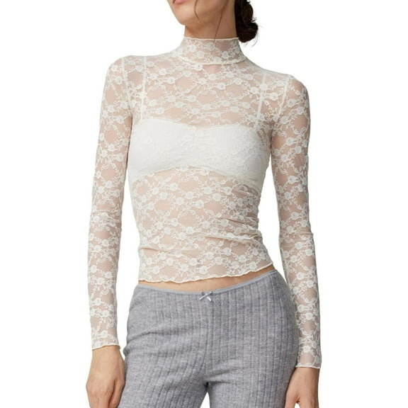 Women's Plus Size Fashion Blouse Long Sleeve Lace Top Casual Slim Fit Elegant Sexy Versatile Undershirt For Daily Wear