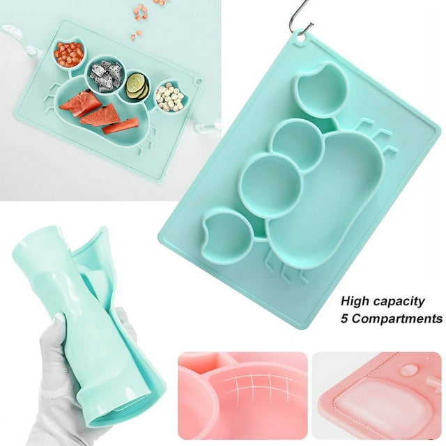 Chok Baby Suction Silicone Plate Portable Silicone Divided Placemat Waterproof Baby Placemat Travel Food Mat Non-Slip Reusable and Easy Clean for Babies Pink