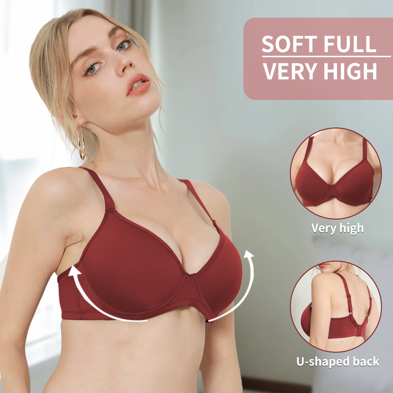 6PC Pack Women Push Up Bra Everyday Underwear Comfortable Lingerie Bralette with Support Anti-Sag-Size90B/40B