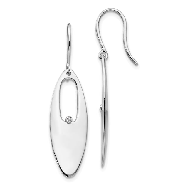 925 Sterling Silver Diamond Shepherd Hook Drop Dangle Earrings