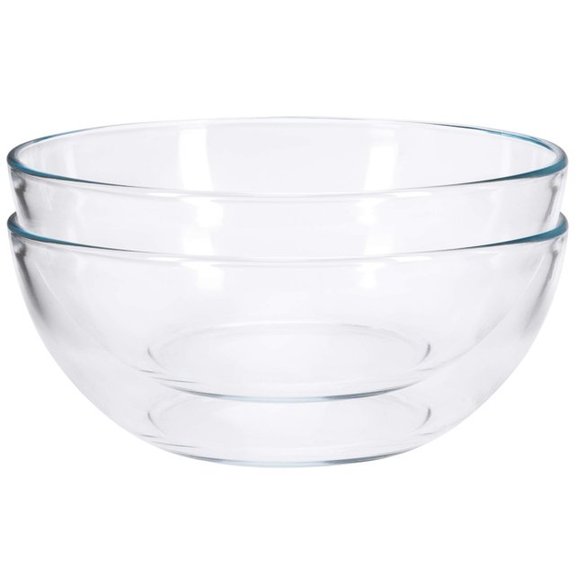 FOYO Tazón redondo de vidrio templado de 8 pulgadas para mezclar ensalada o cereal, juego de 2