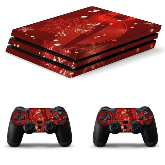 Decal Skin for PS4 Slim / PS4 Pro / PS4, Whole Body Vinyl Sticker Cover for Playstation 4 Console and Controller (Christmas Snowflakes Red-1)