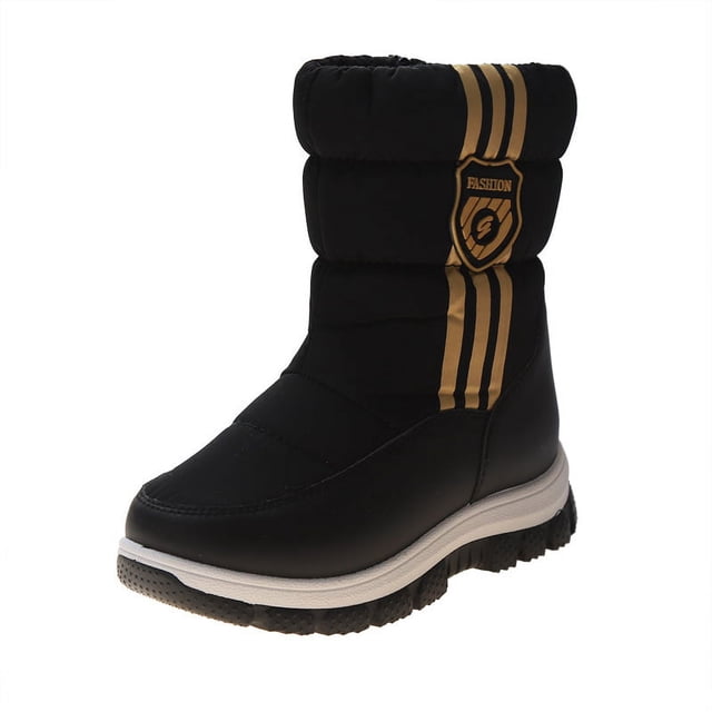 Botas de nieve para niñas, botas altas de invierno a rayas de algodón con suela suave, forro polar, gruesas y cálidas, para niños