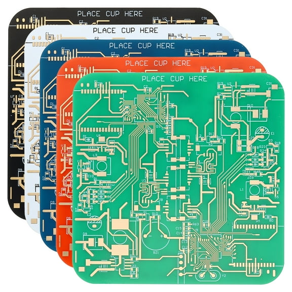 5pcs Coasters, PCB Coasters Circuit Board Coasters FR-4 Drink Bar Coasters for Drinks Coffee Table Bar Gifts, 5 Color