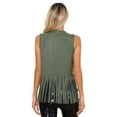 thumbnail image 2 of Alvivi Tassel Vest for Women Cowgirl 70s Hippie Costume Faux Suede Rivets Sleeveless Fringe Jacket Cardigan Army Green M, 2 of 7
