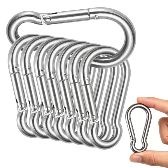 Carabiner Clip - 8 cm Heavy Duty Stainless Steel Spring Snap Hook for Camping Backpacking Hiking Outdoor Activities Pet Leash Keychain Multipurpose 10 Pcs