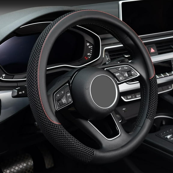 Steering Wheel Cover, Universal 15 inch, Microfiber Leather Viscose, Breathable, Anti-Slip,Warm in Winter and Cool in Summer, Black