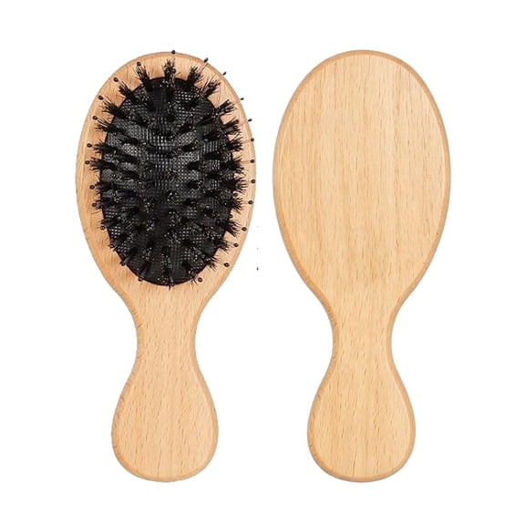 OPALESQUE 2 Pcs Mini Hair Brush Bulk Mini Boar Bristle Hair Brush Wooden Paddle Travel Hairbrush DIY Gifts for Wedding Christmas Women Men Long Short Wet Dry Scalp Massage Anti Static