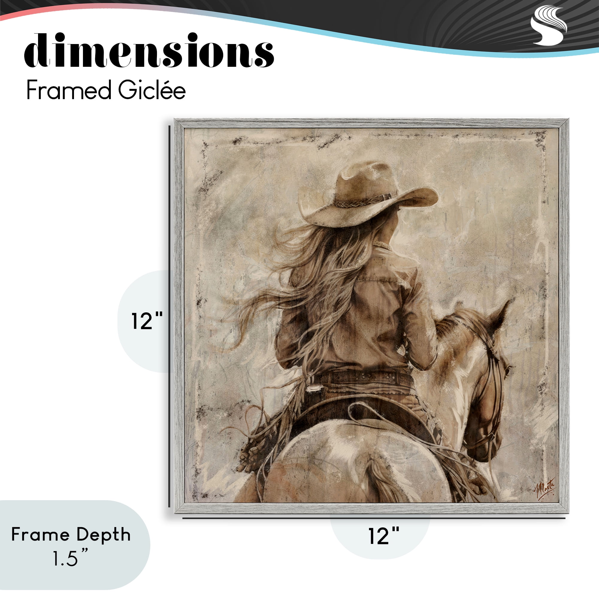 Stupell Industries Windblown Cowgirl on Horseback Gray Framed Giclee Art, design by Marta Wiley
