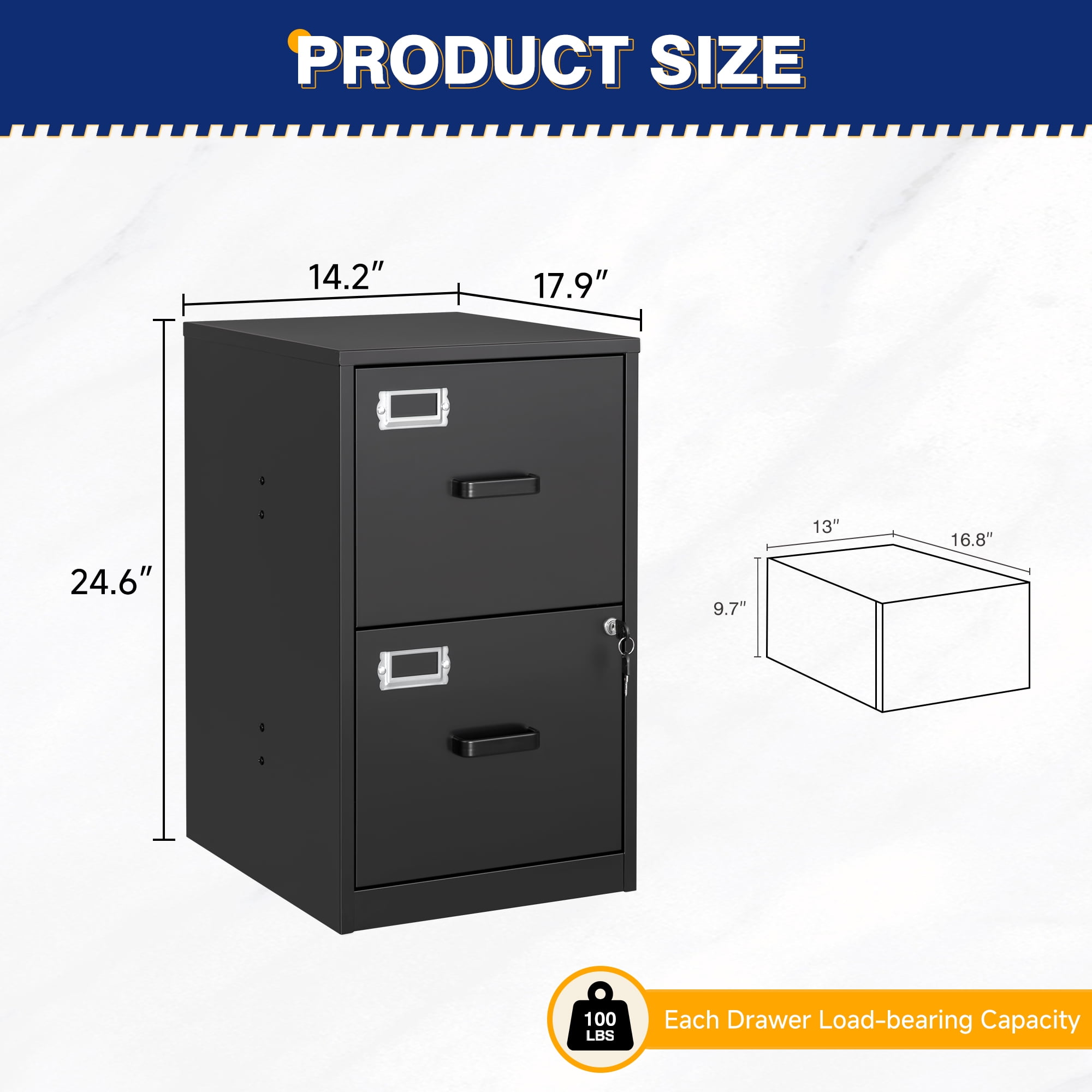 AUHUP Metal File Cabinet with 2 Drawers, Steel Filing Cabinets with Lock for Home Office Legal/Letter/A4 File, Black, Assembly Required