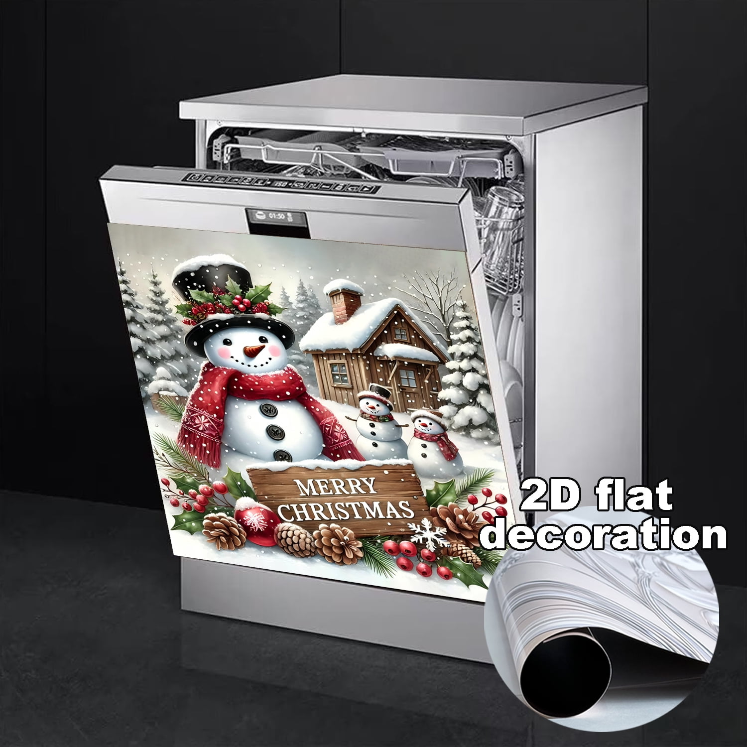 1Pc Christmas Dishwasher Magnet Cover, 23x26In Snowman Dishwasher Magnet Sticker for Kitchen Decoration Funny Refrigerator Magnet Cover Fridge Panel Decal Refrigerator Magnet Cover