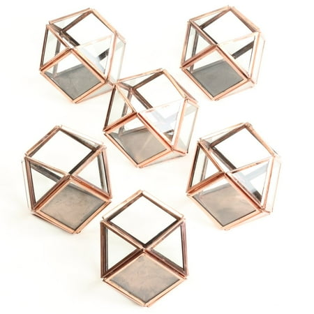 Copper Holder - Koyal Wholesale Copper Glass Geometric Votive Candle Holders, Bulk Set of 6, Terrariums, Candle Lanterns, Party Favors