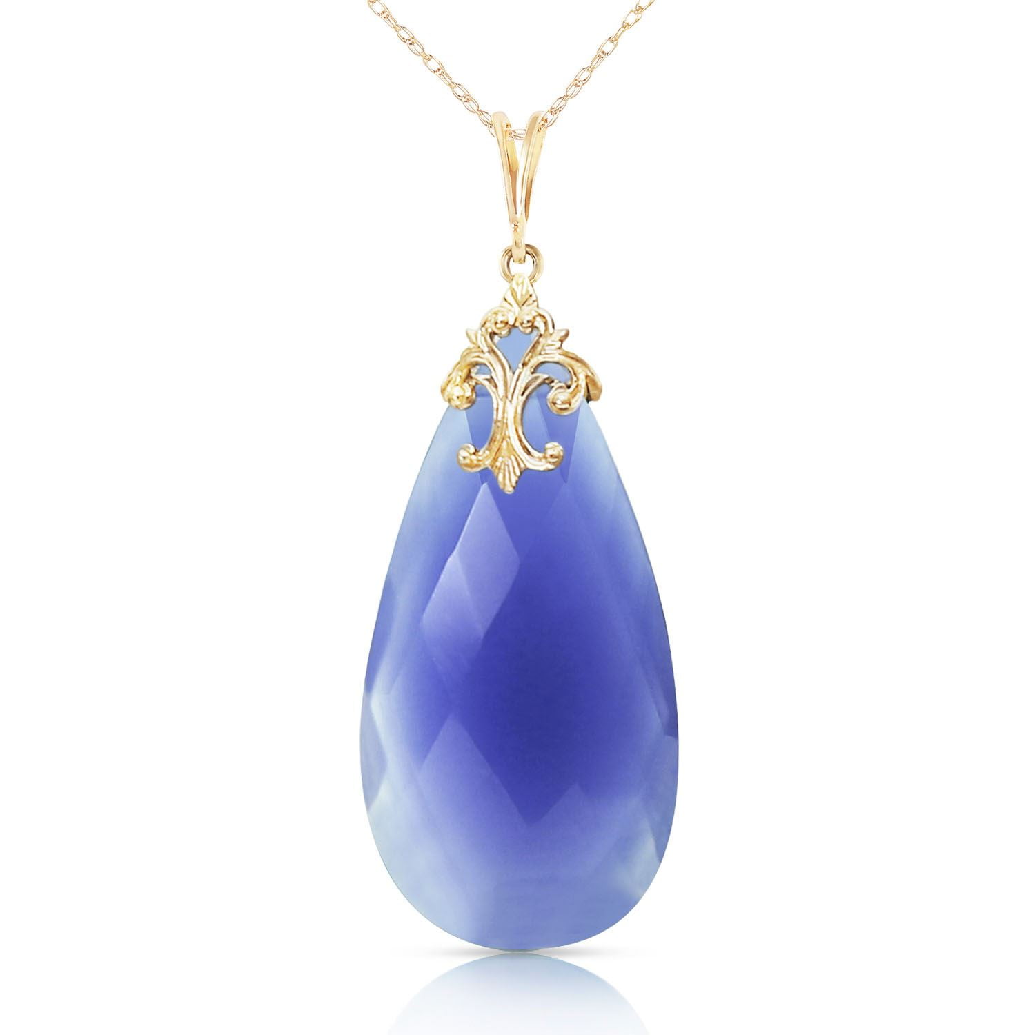 ALARRI 14K Solid Gold Necklace with Briolette 31x16 mm Deep Blue Chalcedony with 24 Inch Chain Length. by ALARRI