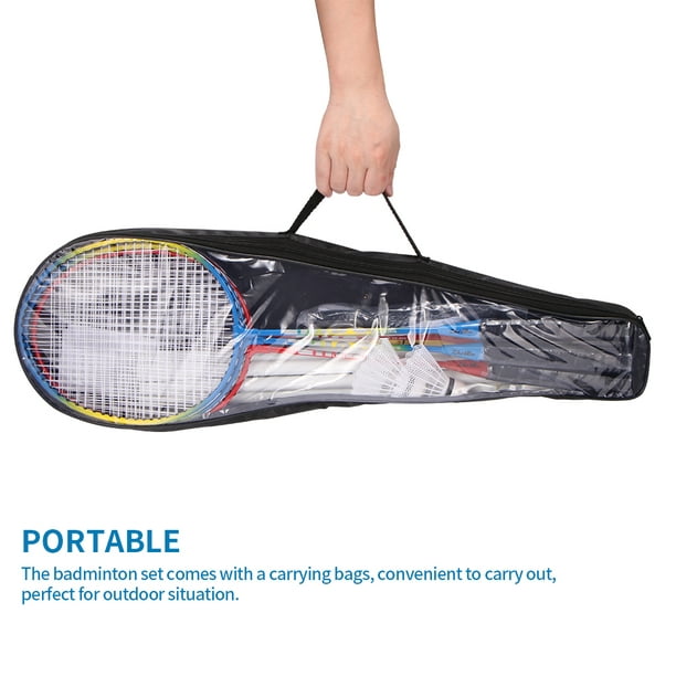 Professional Badminton Set 4 Player Racket Shuttlecock Poles Net Bag Garden  Game