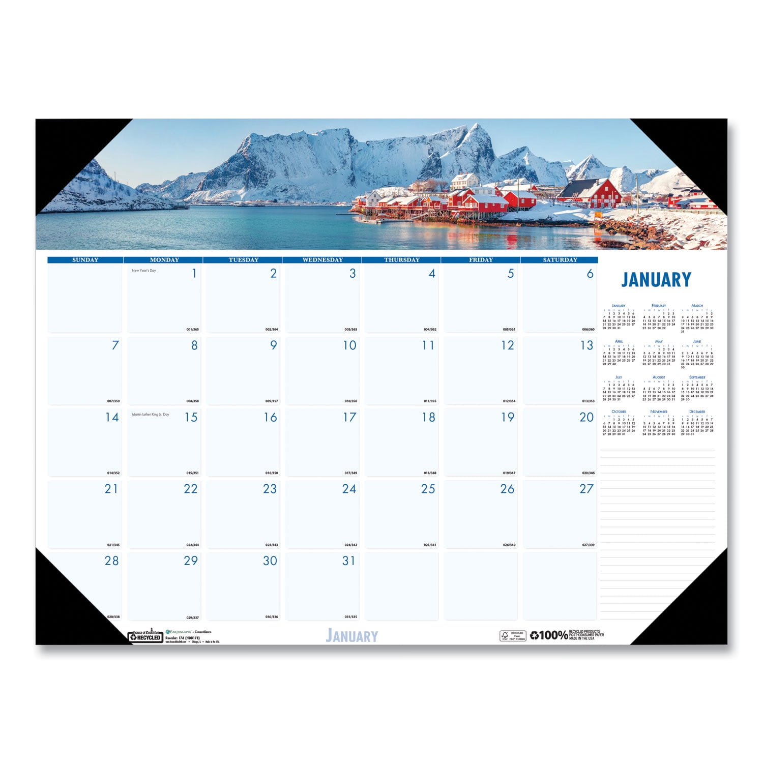 Earthscapes Recycled Monthly Desk Pad Calendar, Coastlines Photos, 22 x 17, Black Binding/Corners,12-Month (Jan-Dec): 2024