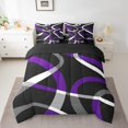 thumbnail image 2 of Feelyou Gray White Black Purple Bedding Comforter Set 7pcs, Minimalist Abstract Artwork King Bedding Sets, Geometric Swirl Stripe Bed Sheets, 2 of 8