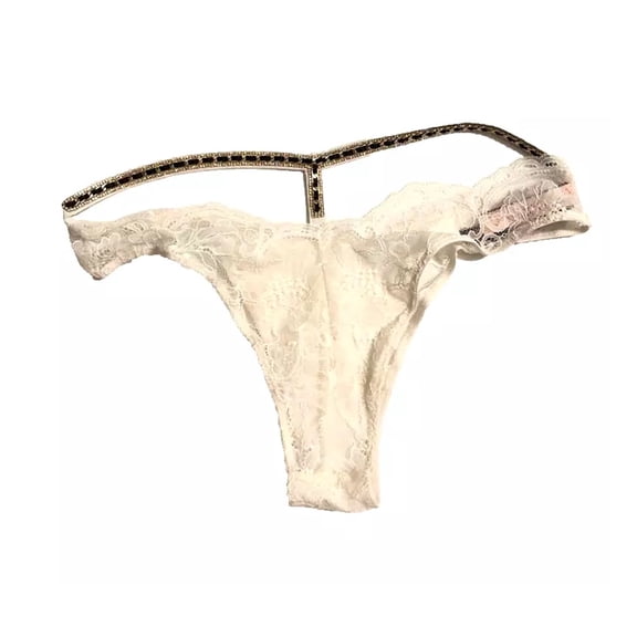 Victoria's Secret Y-Back Shine Chain Strap Lace Brazilian Panty Color White , Medium NWT