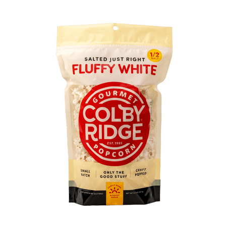 Colby Ridge Fluffy White Half Salt Gourmet Craft Popped Gluten Free Popcorn Snack Sized Small Batch (1/2 Gal. 8 Cups)