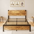 thumbnail image 4 of Full Size Platform Bed Frame with Wooden Headboard, Heavy Duty 700 lbs Steel Frame, Noise-Free Metal Legs, No Box Spring Needed, Easy Assembly, Rustic Brown Farmhouse, 4 of 5