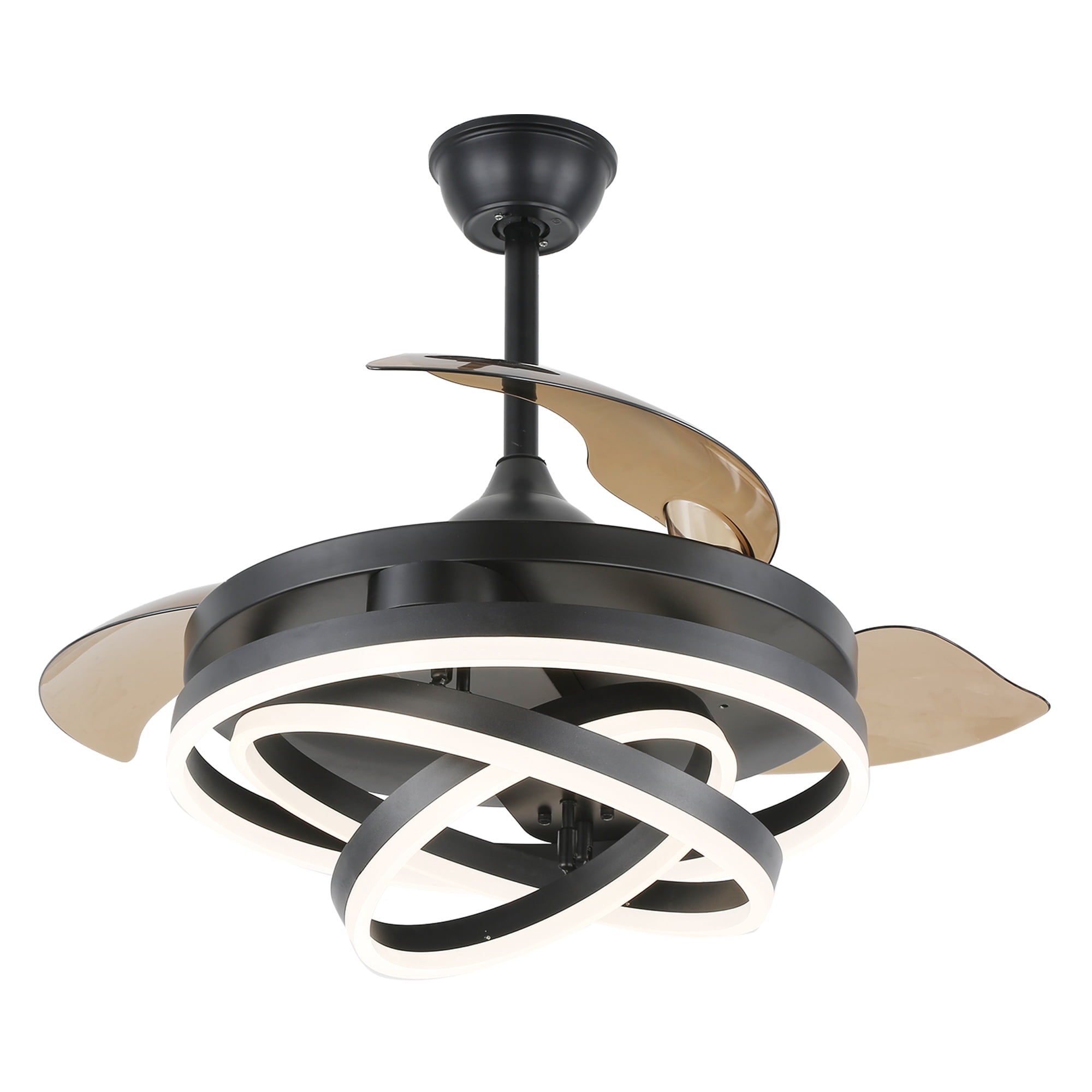 45W LED Retractable Ceiling Fan with Dimmable Remote Control, 42inch Black DIY Shape Reversible Ceiling Fan with 6-Speed and 3 Light Color