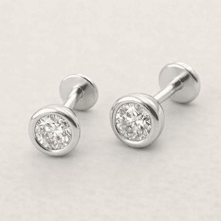 925 Sterling Silver 3mm Round White CZ Stud Earrings, Bezel Setting, Screw Back, Secure Fit