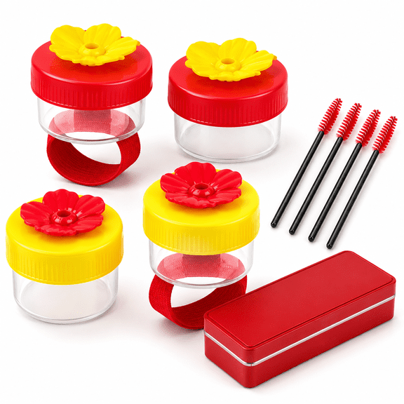 Hummingbird Hand Feeder Set,4PCS Handheld Hummingbird Feeding Bottles with Brushes & Gift Box,Vibrant Flower Hummingbird Ring Feeders for Garden,Wild