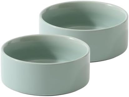 Ceramic Set of 2 Dog Bowls, Food and Water Bowls for Dogs, Puppy, 2pcs Dog Dishes, Pet Feeder(6inch, 2 x Light Green Bowls)