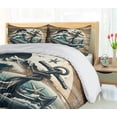 thumbnail image 5 of Ambesonne Nautical Duvet Cover Set, Cottage Anchor Whale Waves, King, Brown and Slate Blue, 5 of 6