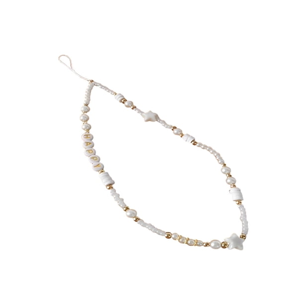 Moyic Boho Beach Phone Chain Strap Imitación Pearl Letter Lanyard Cordón colgante para mujer Cellphone Key Chain Accesorios Relojes inteligentes tipo 2