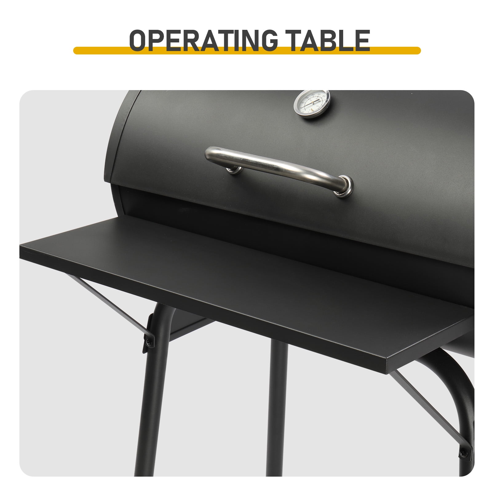 Barrel Charcoal Grill with Side & Front Table, 571 SQ In Cooking Space, Outdoor BBQ Smoker with Adjustable Fire Grate & Thermometer, Heavy Duty for Backyard Patio Parties, Black