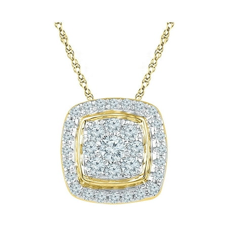 - 10kt Yellow Gold Womens Round Diamond Square Cluster Fashion Pendant 1/2 Cttw