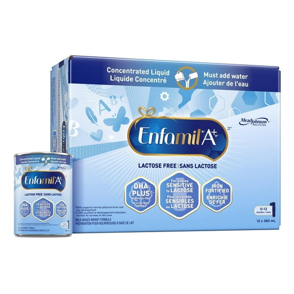 Enfamil A+ Lactose Free Baby Formula, Concentrated Liquid, 385ml x 12