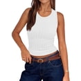 thumbnail image 4 of Women's Sleeveless Ribbed Knit Tank Top Round Neck Slim Fit Casual Basic Summer Camisole Blouse 08-White XL, 4 of 5