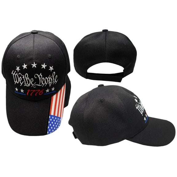 We The People 1776 Black USA Flag On Bill Adjustable Embroidered Cap Hat