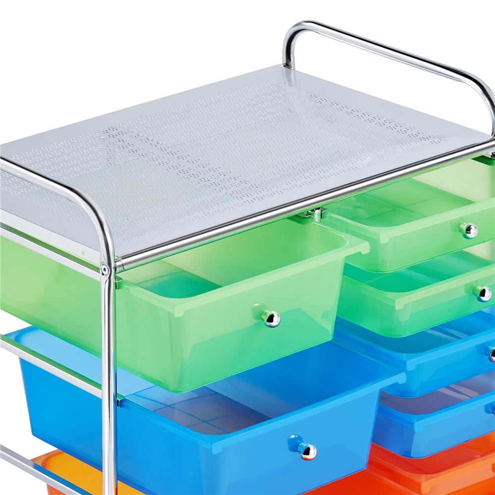 Yaheetech 15 Drawers Rolling Storage Cart Bin Organizer Metal Frame Plastic Drawers, Multicolor