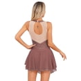 thumbnail image 2 of iEFiEL Womens Rhinestone Figure Skating Dress Chiffon Illusion Deep V-neck Ballet Lyrical Leotard Dance Dress Dusty Pink L, 2 of 7