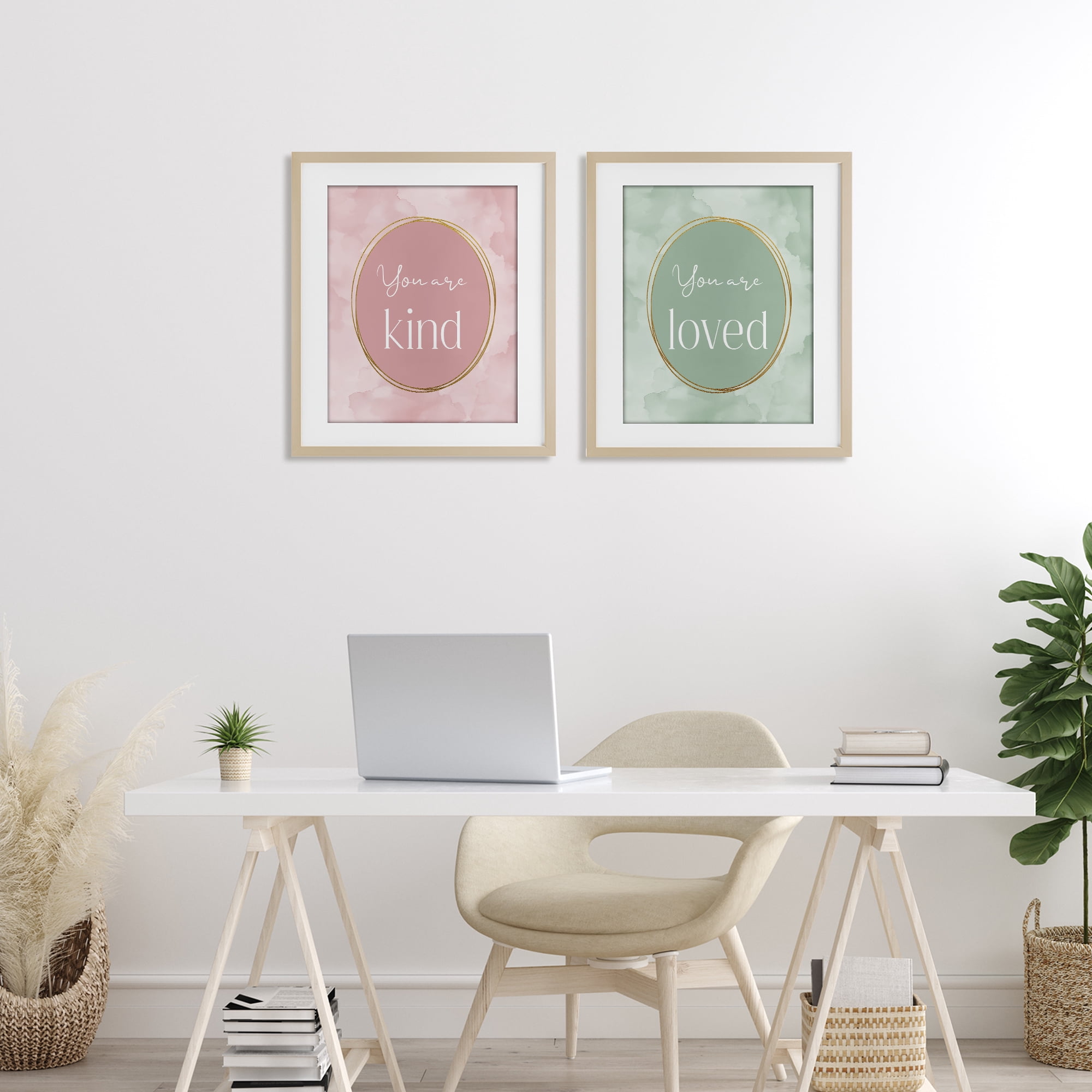Stupell Industries Pastel Golden Affirmations 2 Piece Birch Framed Print Under Glass Set, design by Christine Simpson Art