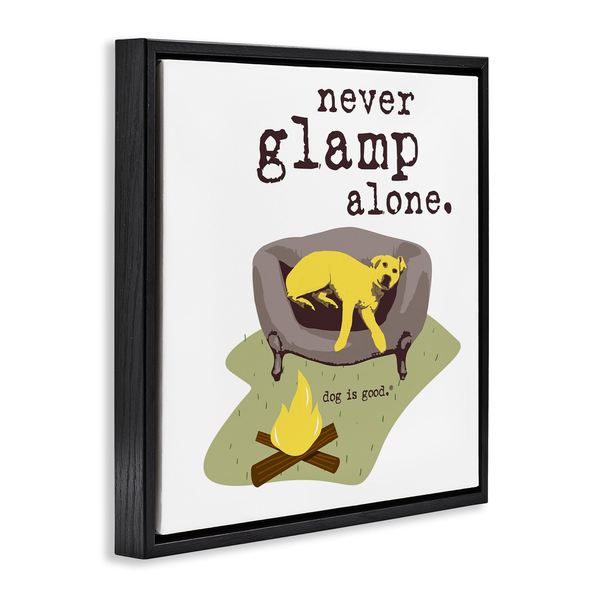 Stupell Industries Never Glamp Alone Dog Animals Painting Black Floater Framed Canvas Art Print Wall Art, 18 x 18