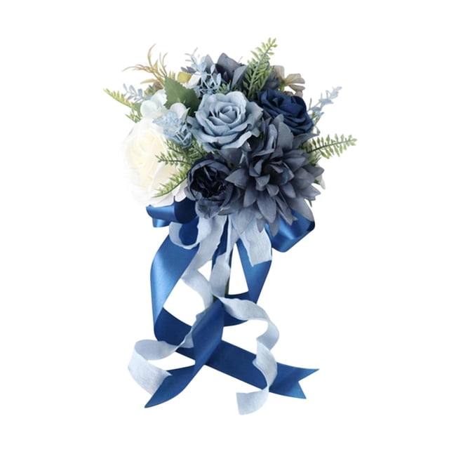 Ramo de novia, flores para dama de honor, accesorios para fotos, centros de mesa, adornos, ramo para lanzar Azul