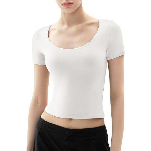 Hauts pour Femmes T-shirt d'Été à Manches Courtes à Col Rond Aguichant Coupe Ajustée pour Femmes Kagetolytai Blanc G