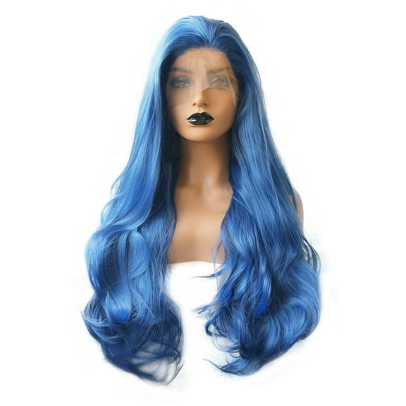 Unique Bargains Lace Front Wigs Long Natural Curly for women Blue 24" Synthetic Fibre